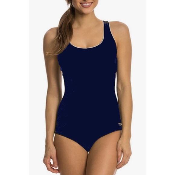 Speedo Women's One Piece Swimsuit,Keyhole Racerback, Moderate Cut Sz Med Navy - Picture 2 of 14